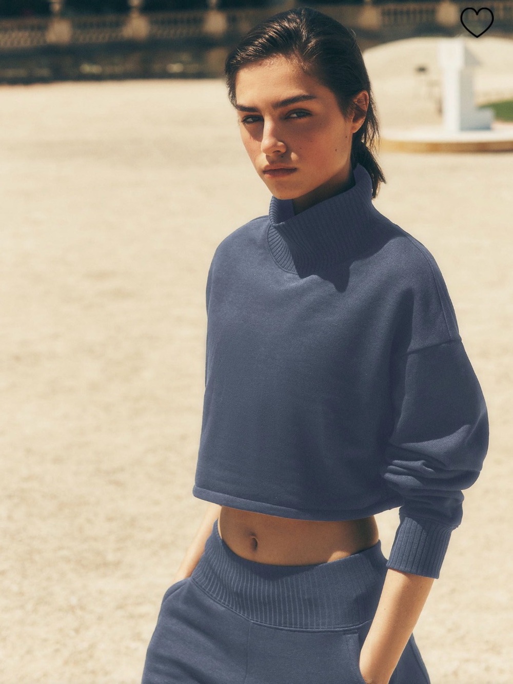 Cropped Mock Neck Sweatshirt - Blue